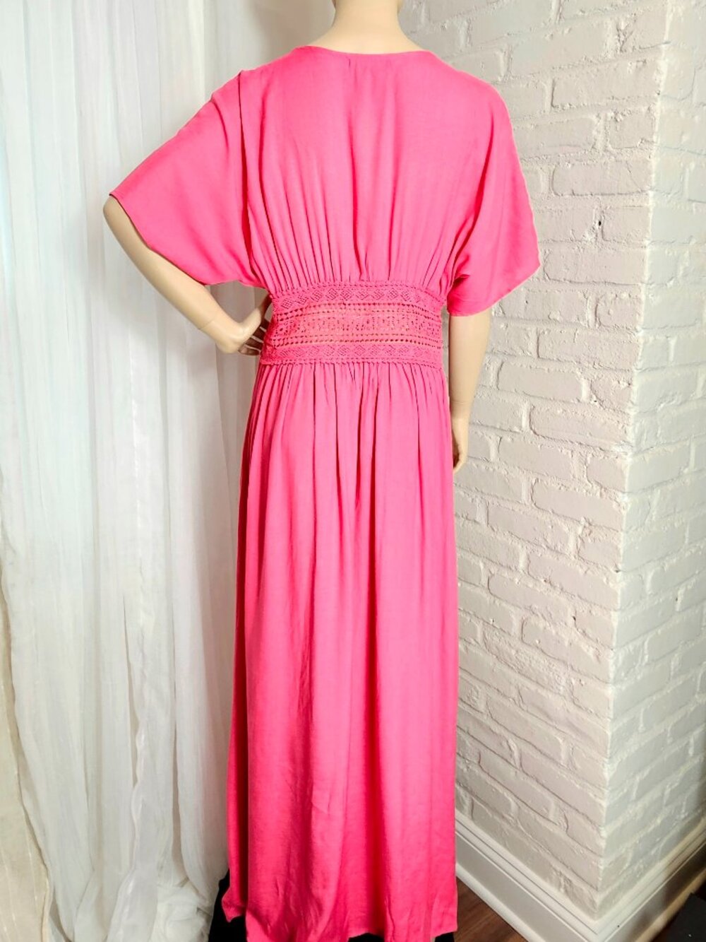 Petal Roz Snooki Shop NWT Pink Maxi Wrap Dress Cover Up Crochet Waist L - Picture 7 of 14